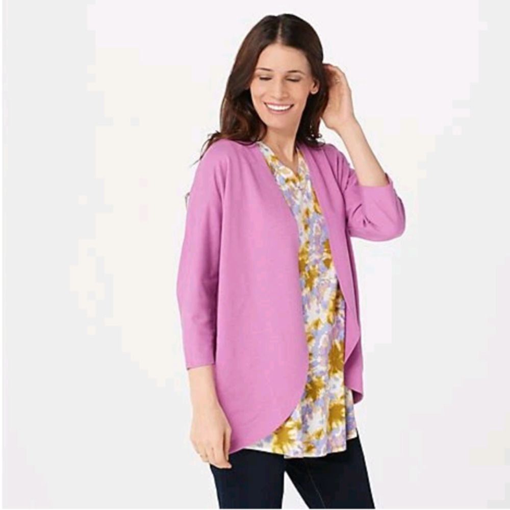 LOGO Lori Goldstein Fuchsia Pink Terry Dolman Shrug Cardigan Sz. XL